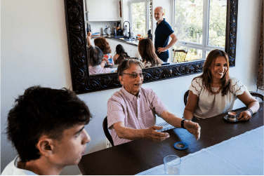 Family sitting around a table